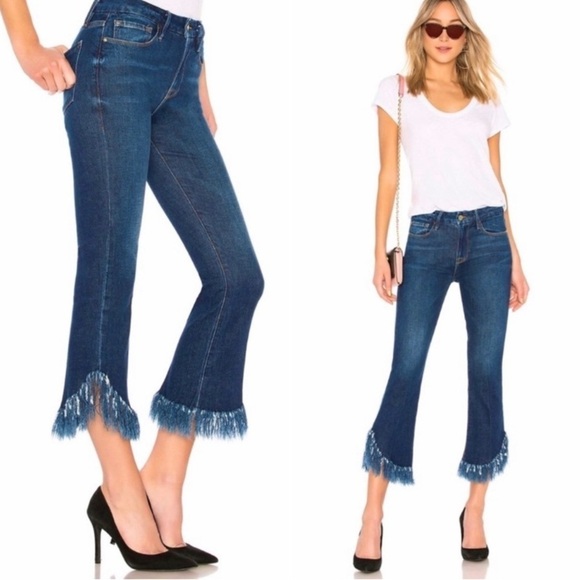 Frame Le Crop Mini Boot High Rise Fringe Hem Denim Jeans - Picture 3 of 11